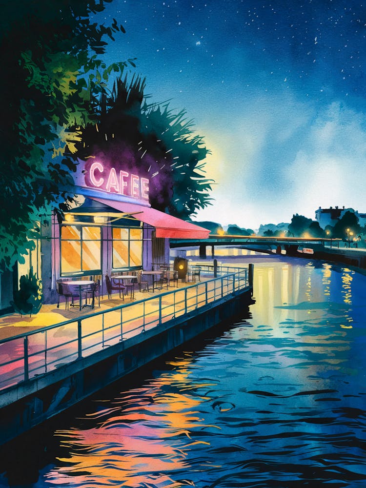 Cafe By The River, Anime Art Lofi