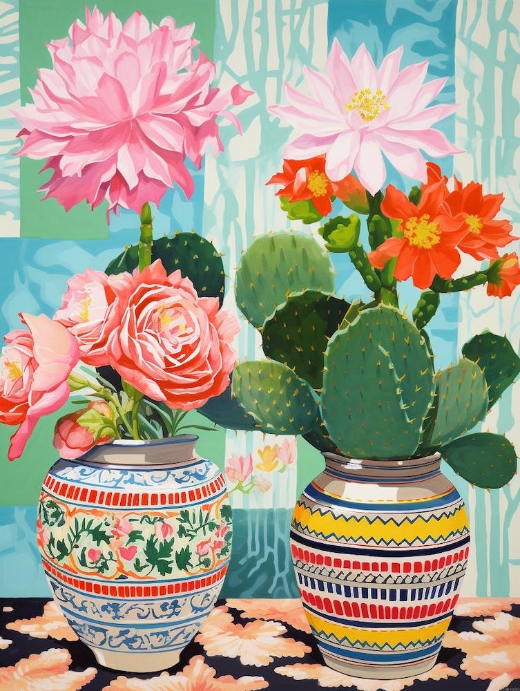 Cactus Painting Maximalist Still Life Acanthocalycium Cactus 3