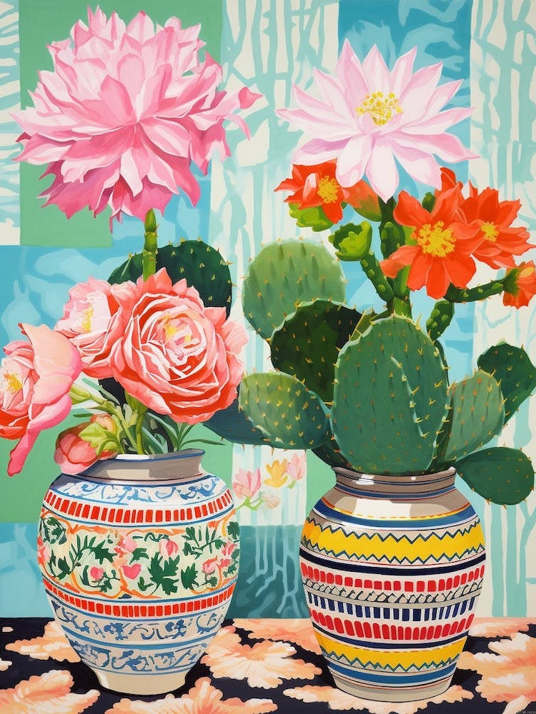 Cactus Painting Maximalist Still Life Acanthocalycium Cactus 3