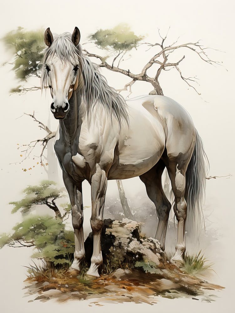 A Horse, Japanese Brush Painting, Ukiyo E, Minimal 1