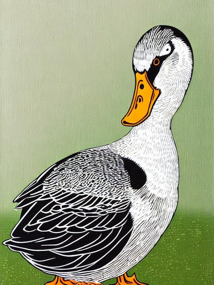 Duck Linocut Bird