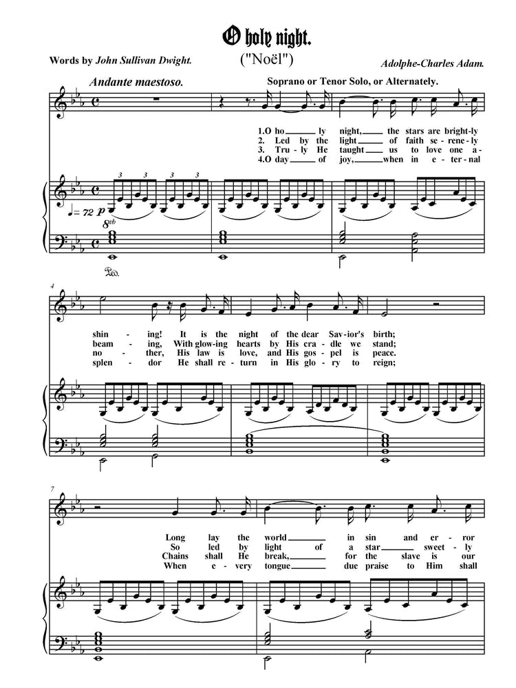 O Holy Night Music sheet Print