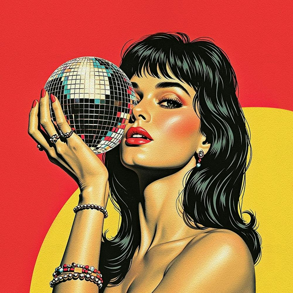 Disco Ball and Beautiful Woman, Andy Warhol Style