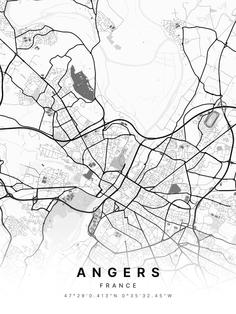 Angers France White Map