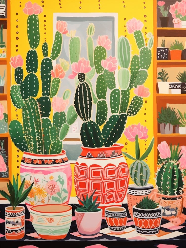 Cactus Painting Maximalist Still Life Bunny Ear Cactus 1