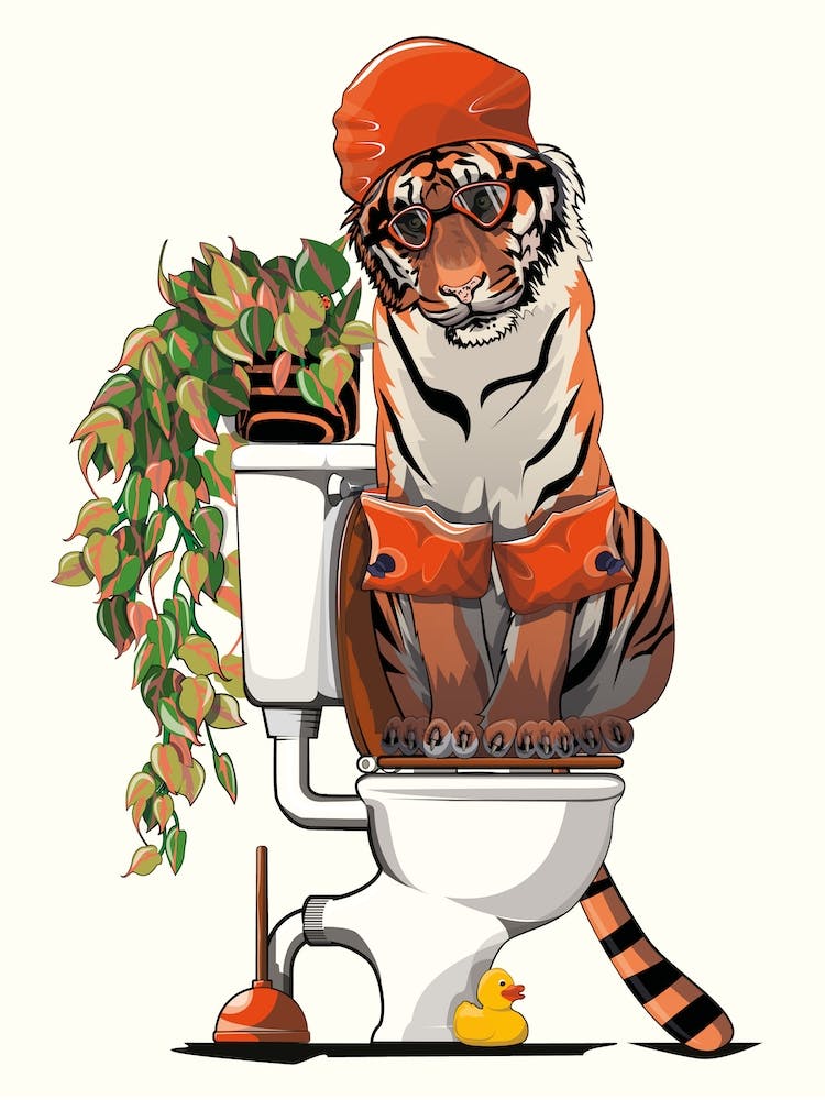 Tiger Sitting On The Toilet