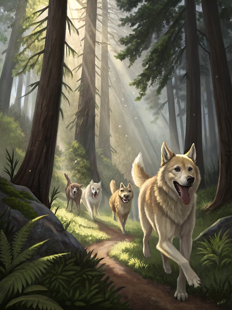 Dogs In The Woods 1
