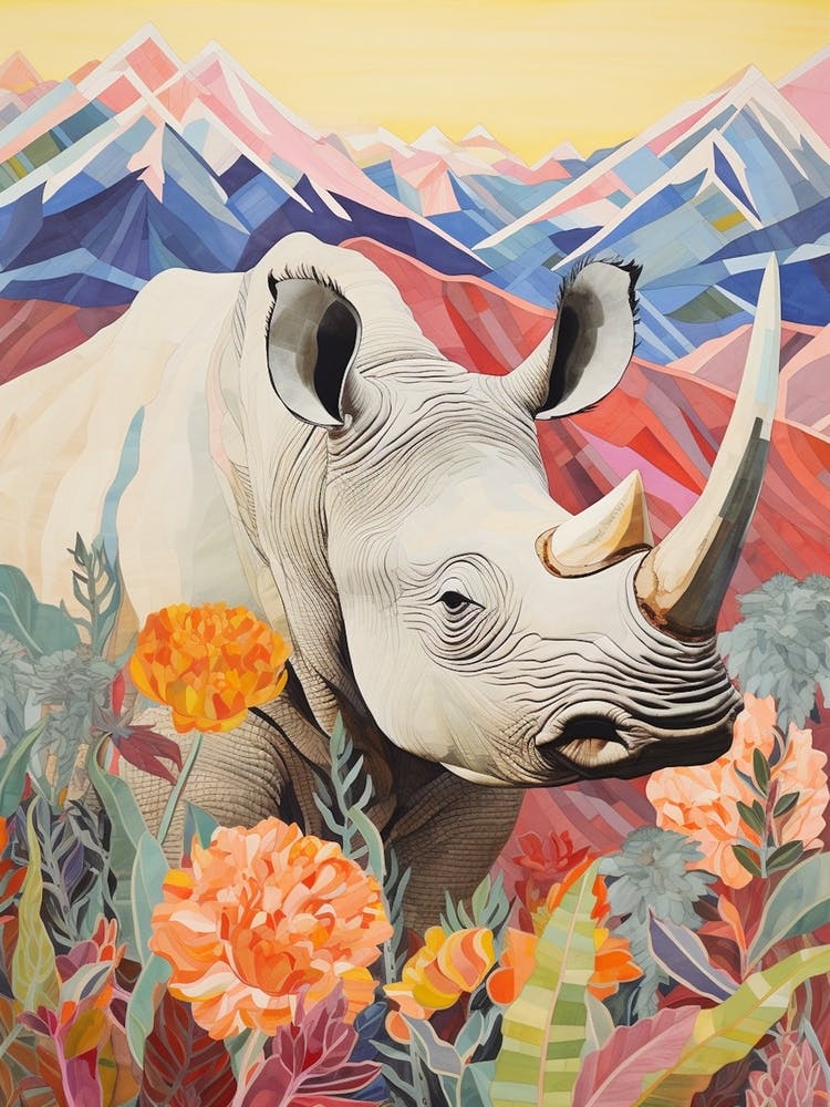 Colourful Rhino With Plants 10