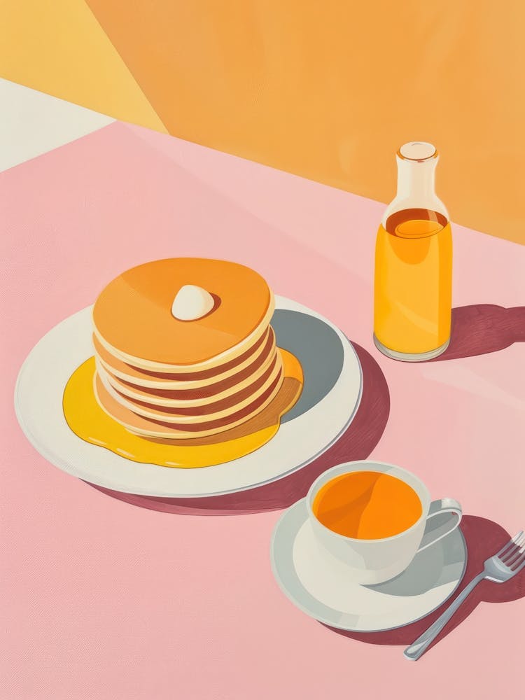 Pink Breakfast Food Pancakes With Honey 2