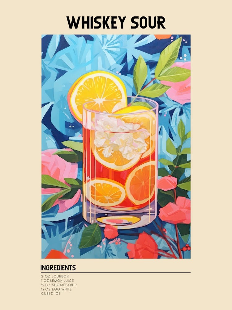 Whiskey Sour Cocktail Ingredients Poster