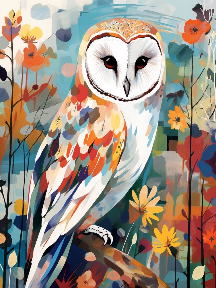 Bird Painting Collage Barn Owl 4