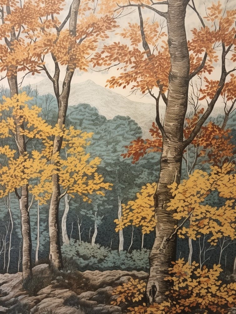 Graue Birke 1 Vintage Herbstbaum-Druck
