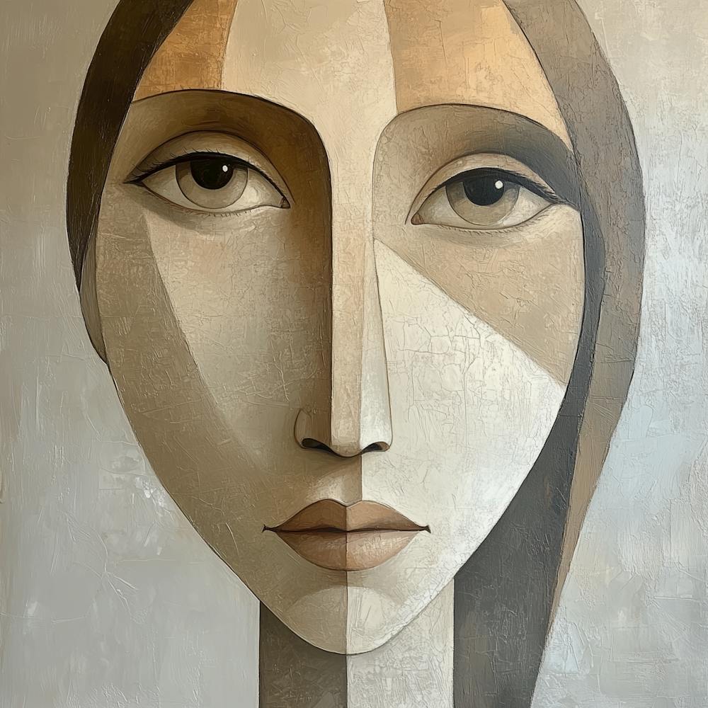 Abstract Of A Woman's Face Inspired By Amadeo Modigliani, Elongated Contemporary Portrait