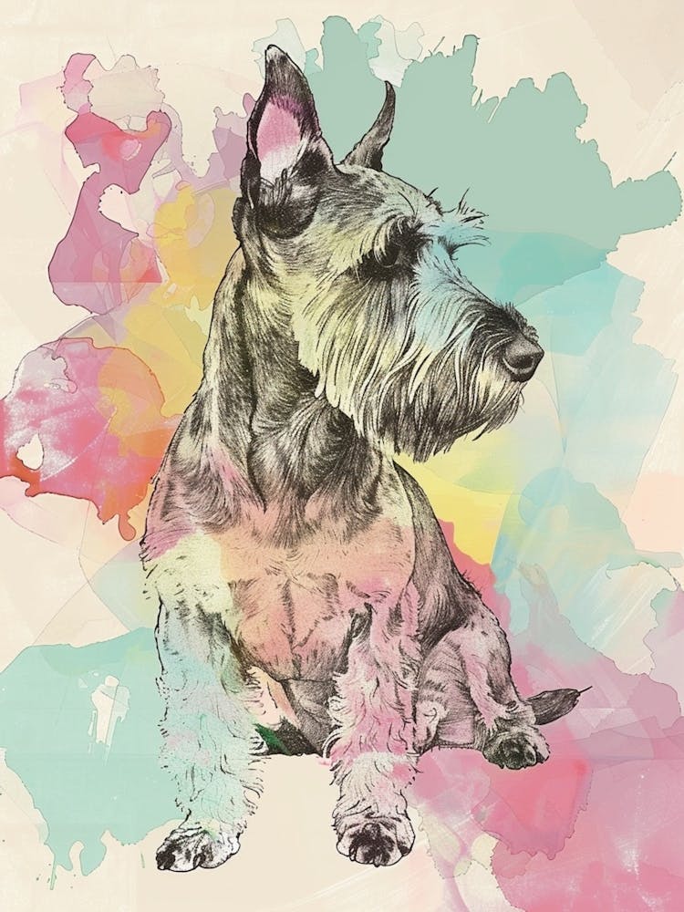 Pastel Kerry Blue Terrier Dog Pastel Line Illustration  3