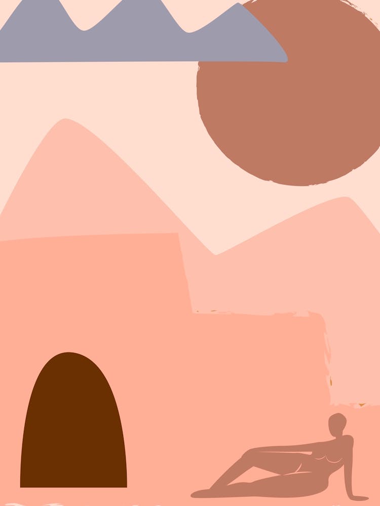Sand Dunes. Woman and Desert - boho travel pastel vector minimalist