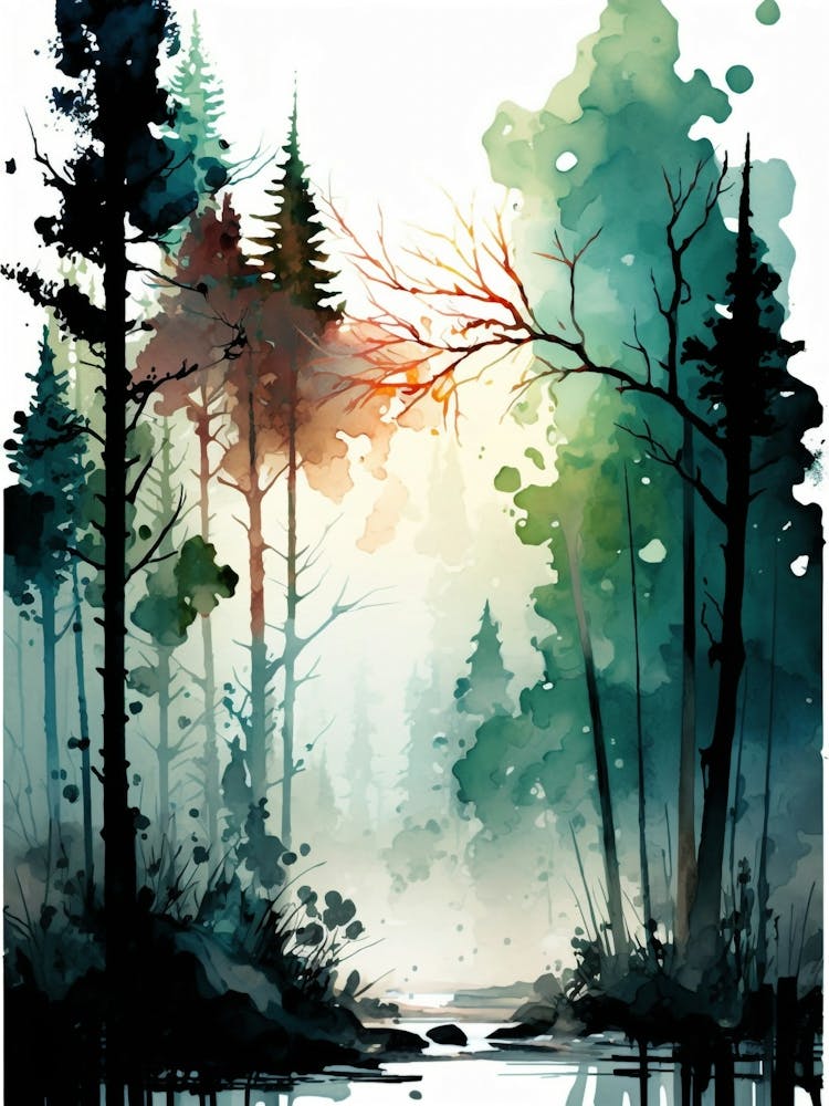 Watercolor Of A Forest