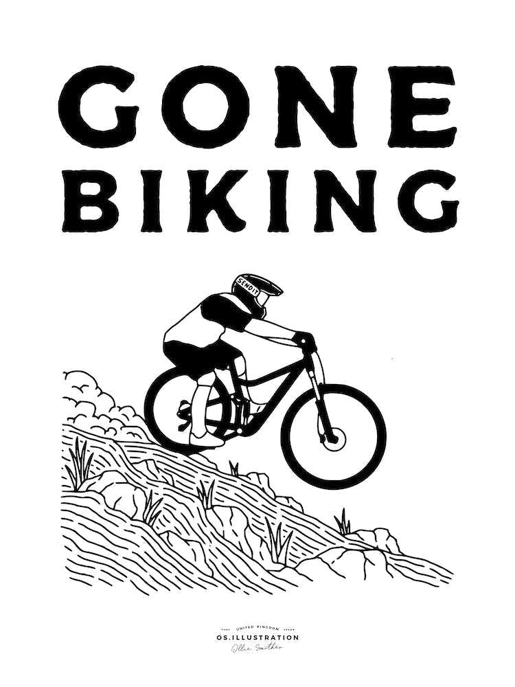 Gone Biking Fineline Illustration Poster
