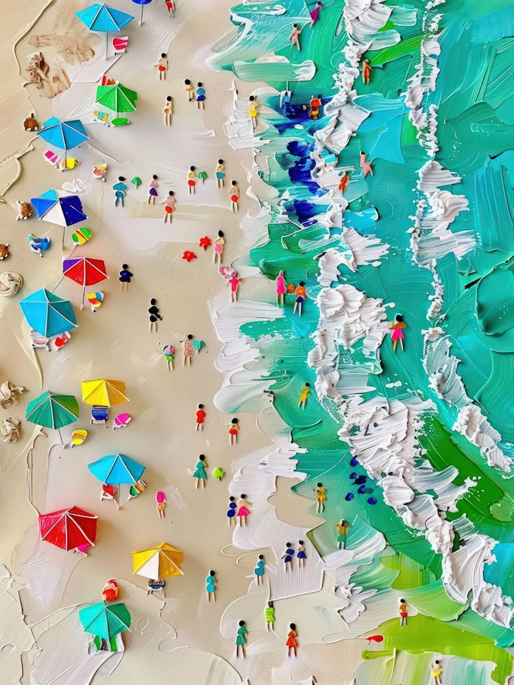 Sardinia Beach Summer Aerial View Impasto Oil Painting Travel