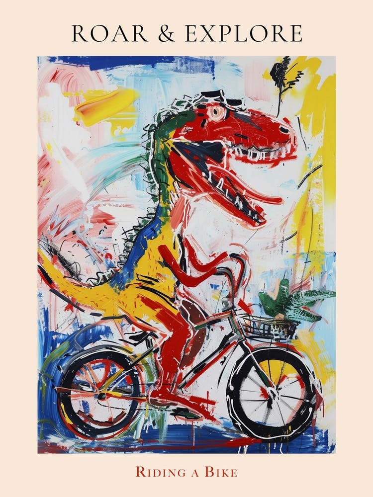 Abstract Dinosaur Riding A Bike Painting 3 Poster