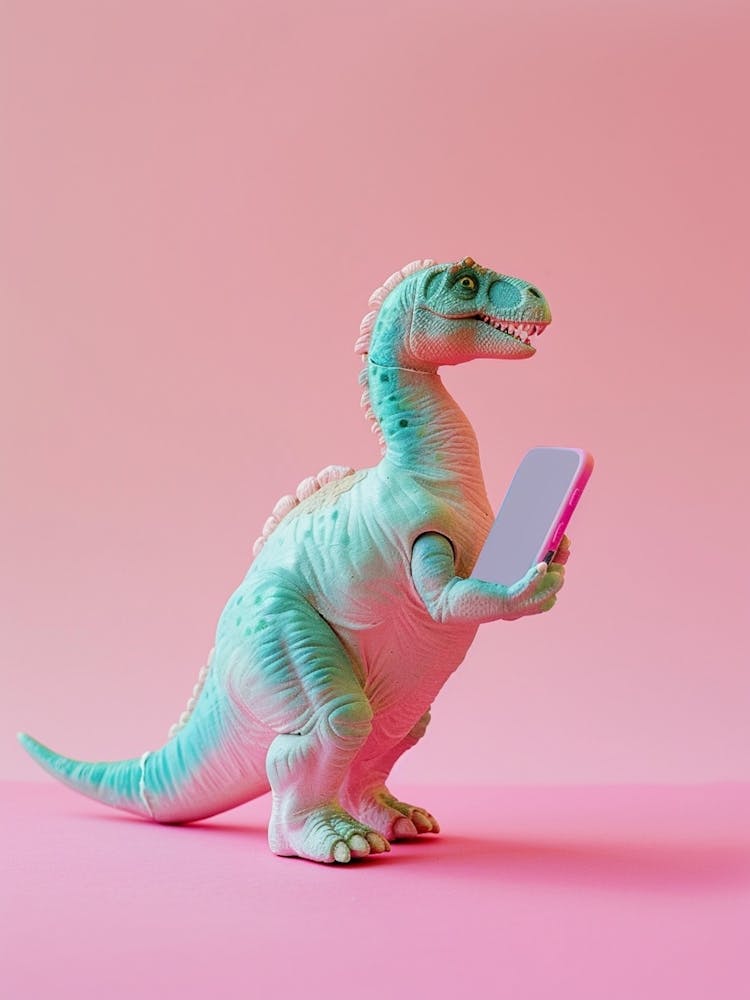 Pastel Toy Dinosaur On A Smart Phone 4