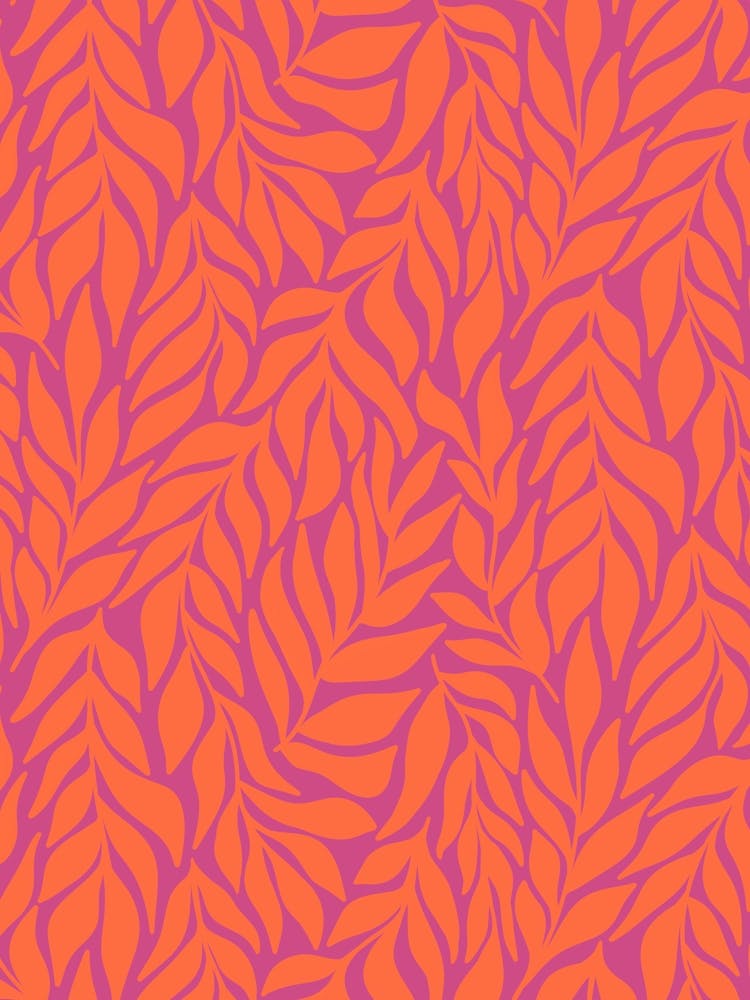 Flowing Abstract Branches of Leaves - Coral Orange and Magenta