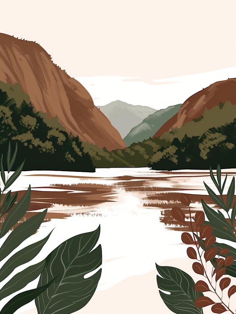 Landscape With Mountains And Leaves