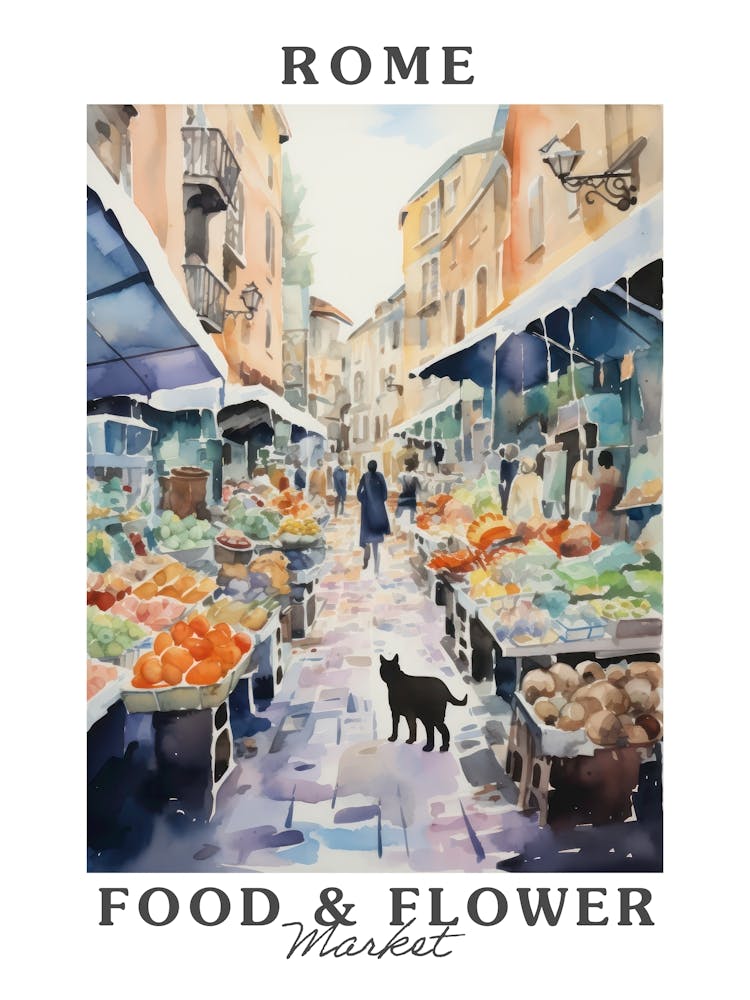 Food Market With Cats In Rome 3 Poster