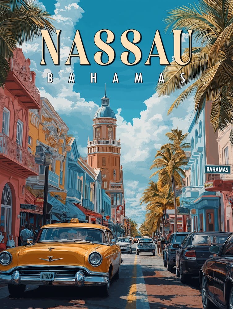 Vintage Nassau Bahamas poster - Classic Tropical