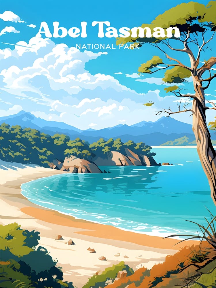 Abel Tasman National Park Poster New Zealand Travel Illustration