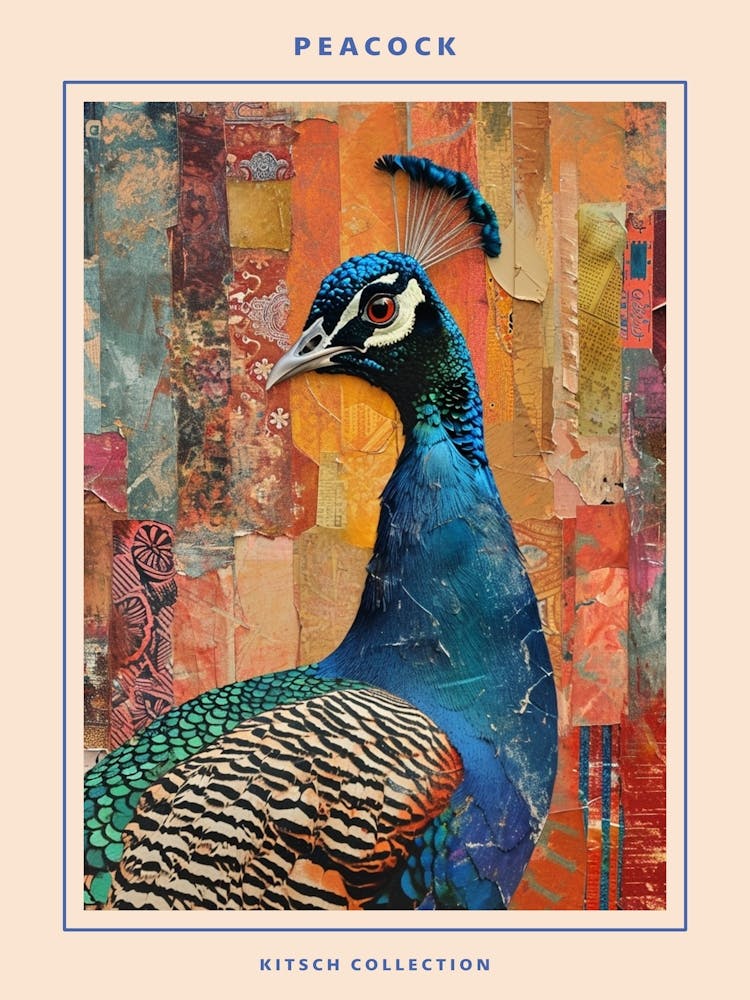 Kitsch Peacock Collage 2 Poster