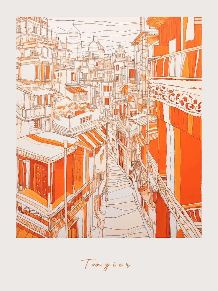 Tangier Morocco Orange Drawing Poster