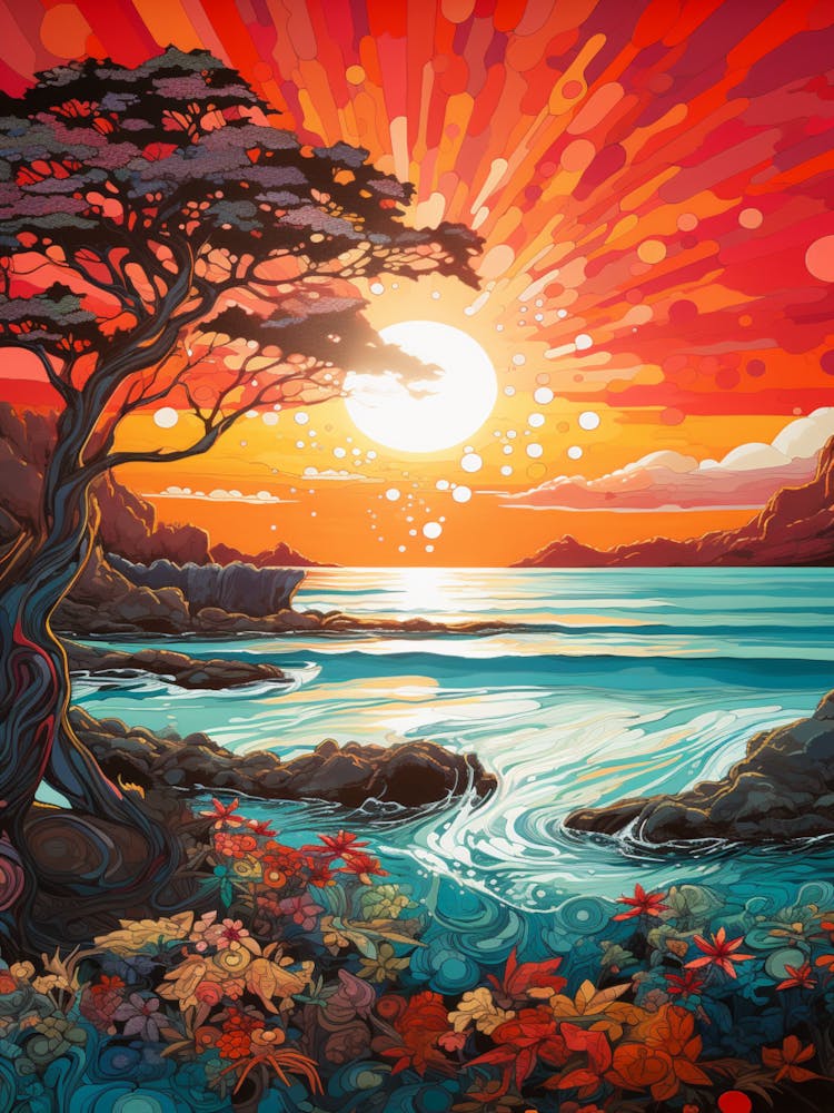 Coral Beach Australia At Sunset Vibrant Painting 7