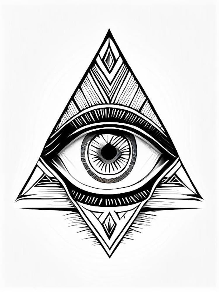Œil Géométrique, Symbole, Troisième Œil Illustration Simple Noir & Blanc 1