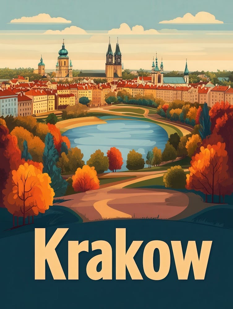 Aihrgdesign Ein Mid-Century Modern Reiseplakat für Krakow