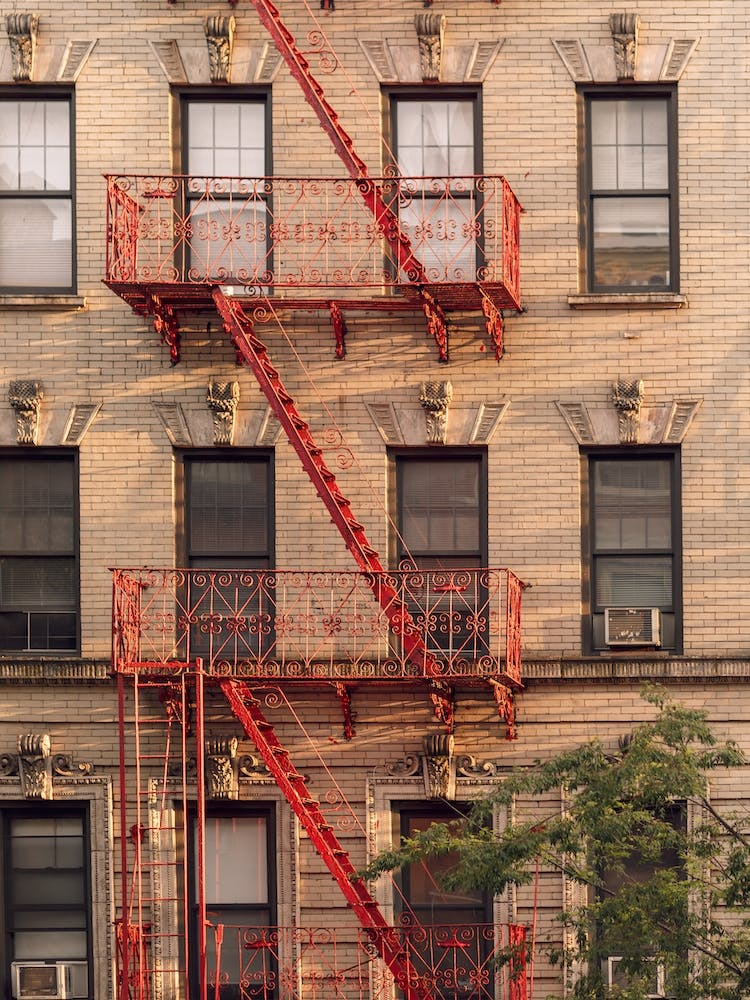 New York Building With Red Iron Staircase