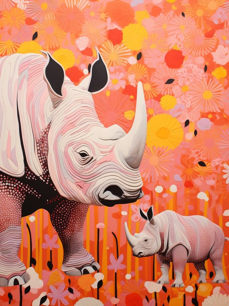 Two Abstract Pink & Orange Rhinos 4