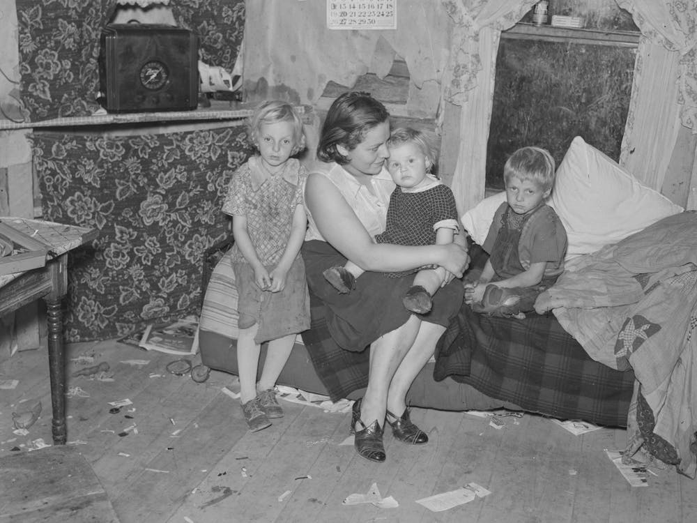 Mother And Children On Cut Over Farm Land Near Northome, Minnesota By Russell Lee