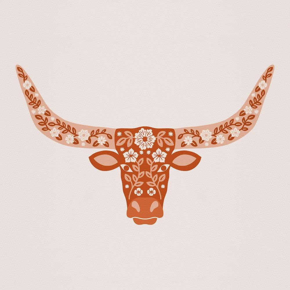Floral Longhorn Burnt Orange Square