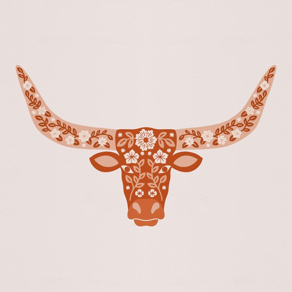 Floral Longhorn   Burnt Orange Square