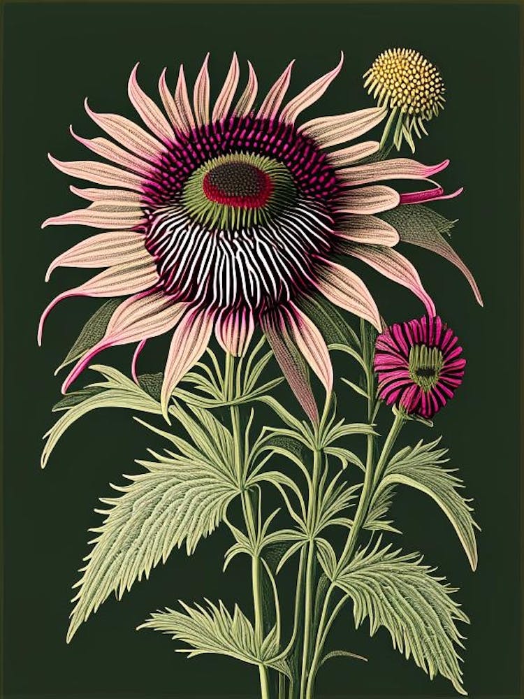 Echinacea 1 Floral Botanical Vintage Poster Flower