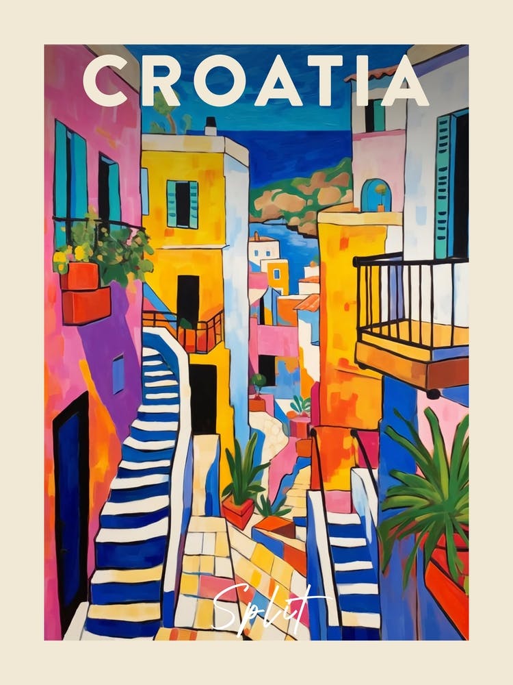 Split Croatia 8 Fauvist Painting Travel Poster