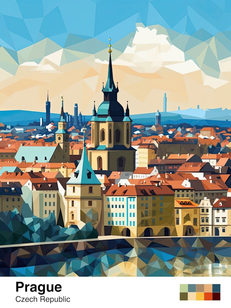Prague, Czech Republic, Geometric Illustration 1 Poster