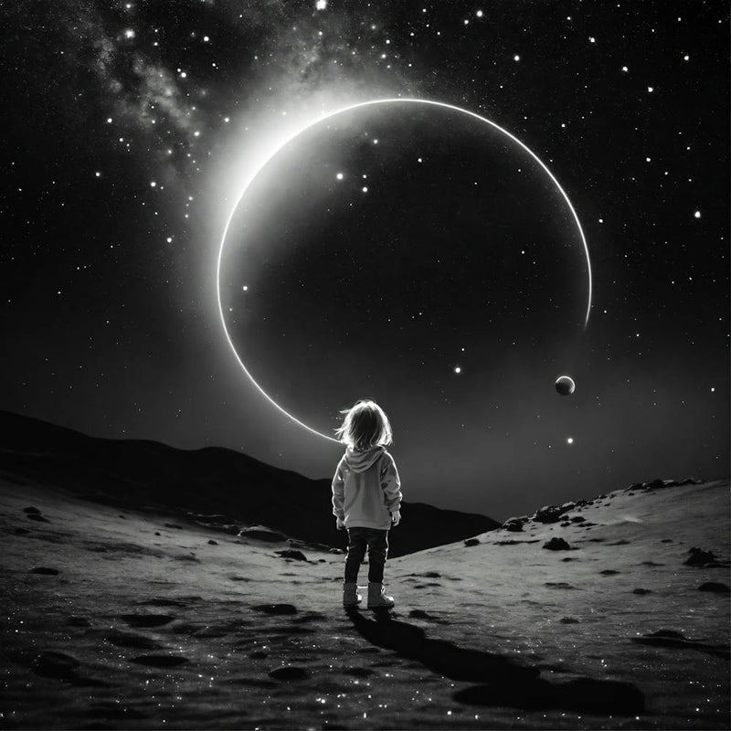 Kleines Mädchen blickt zum Mond