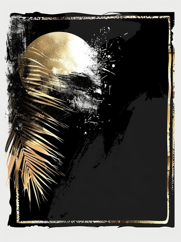 Golden Palm Leaves On Black Background