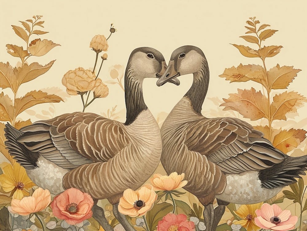 Floral Animal Illustration Goose 1
