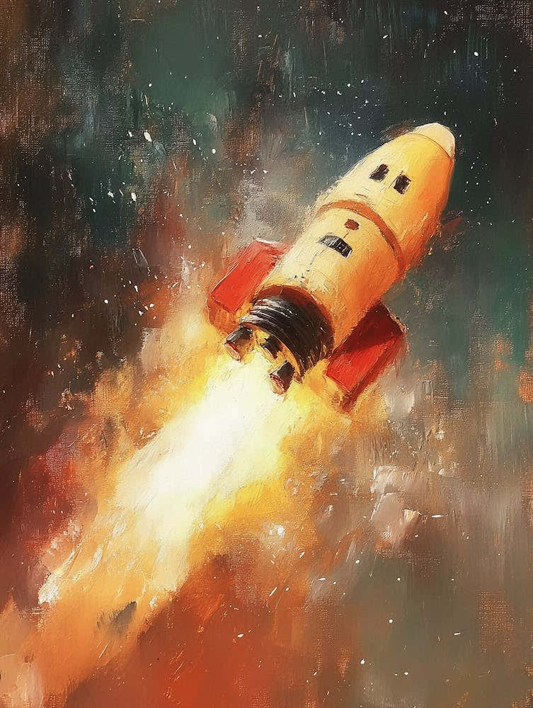 Vintage Rocket, Sci-fi Painting