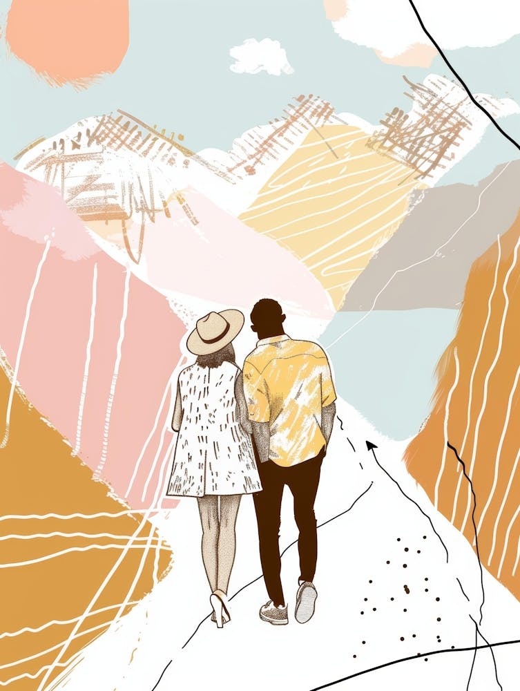 Couple Walking In The Mountains