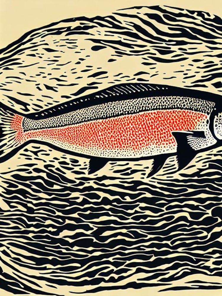 Lachs Linolschnitt