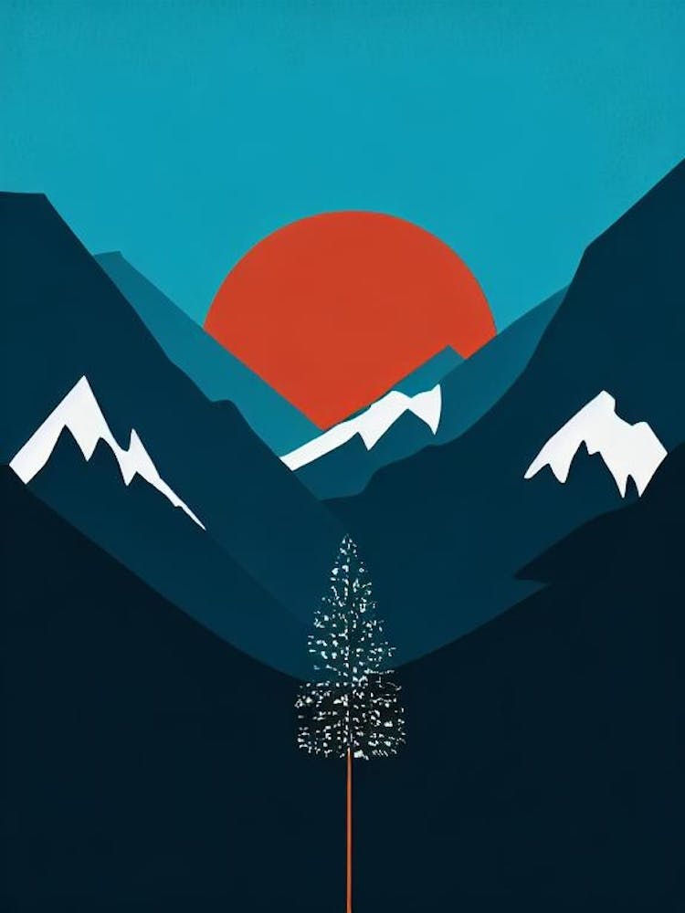 Saas Fee, Switzerland Modern Illustration Skiing Poster