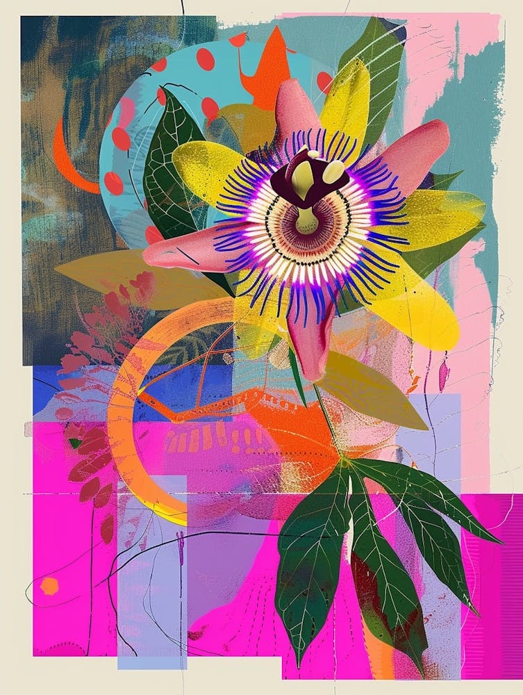 Passionflower 3 Neon Flower Collage